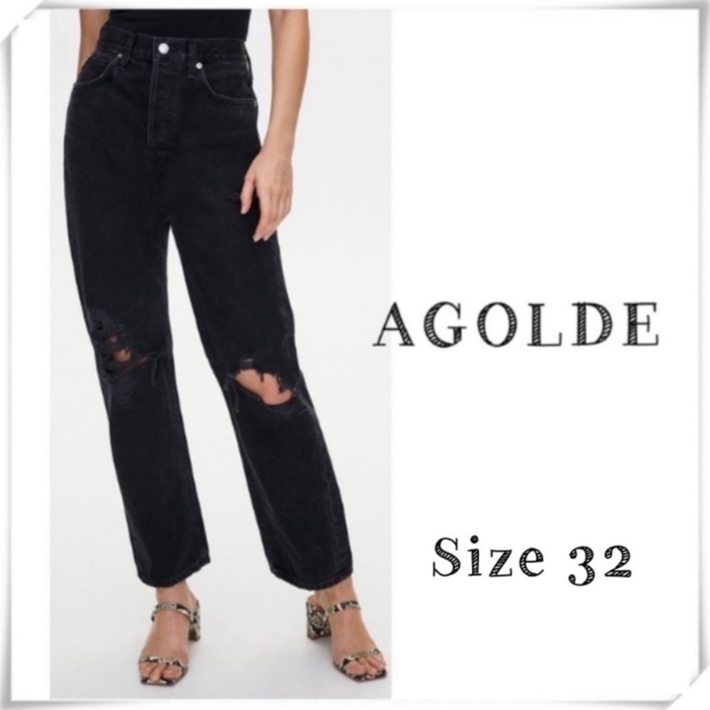 AGOLDE 90s High Rise Ripped Knee Distressed Jeans in Black Size 32 A615F-850